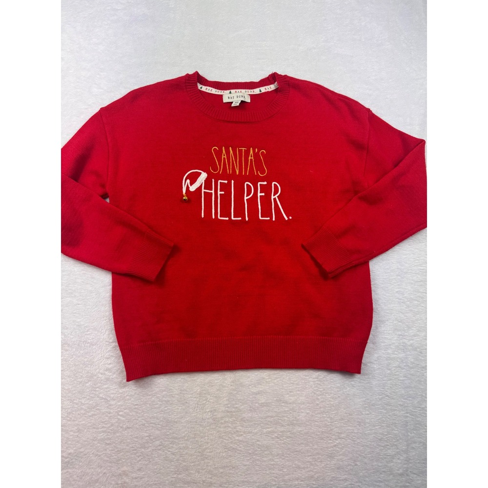 Rae Dunn Santas Helper Red Christmas Sweater Bell Detail WH60093-600-NPA Mens M